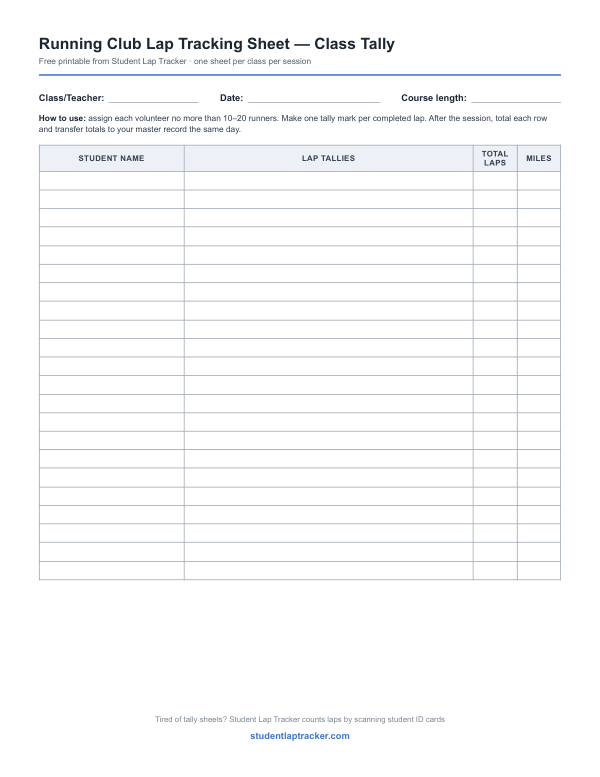 First page of the Lap Tracking Sheets printable